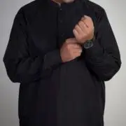 M Afzal - Black Malukhi Kameez Shalwar for Mens - Image 3