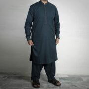 Panama Executive- Blended Midnight Green Embroidered Shalwar Kameez For Men