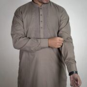 Sarwar Collection-Coffee Brown Embroidered Shalwar Kameez For Mens - Image 2