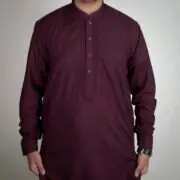 Panama Executive- Blended Maroon Embroidered Shalwar Kameez For Mens - Image 3