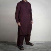 Panama Executive- Blended Maroon Embroidered Shalwar Kameez For Mens