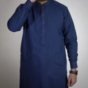 Panama Executive- Blended Sapphire Blue Embroidered Shalwar Kameez For Men - Image 2
