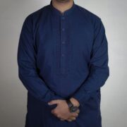 Panama Executive- Blended Sapphire Blue Embroidered Shalwar Kameez For Men - Image 3