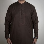 Panama Executive- Blended Deep Brown Embroidered Shalwar Kameez For Men - Image 3