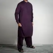 Panama Executive- Blended Deep Purple Wash n Wear Kameez Shalwar For Men