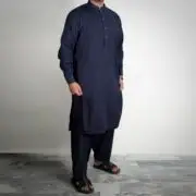Panama Executive-Navy Blue Shalwar Kameez For Men's With Tich Buttons