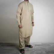Sarwar Collection- Golden Beige Embroidered Shalwar Kameez For Men